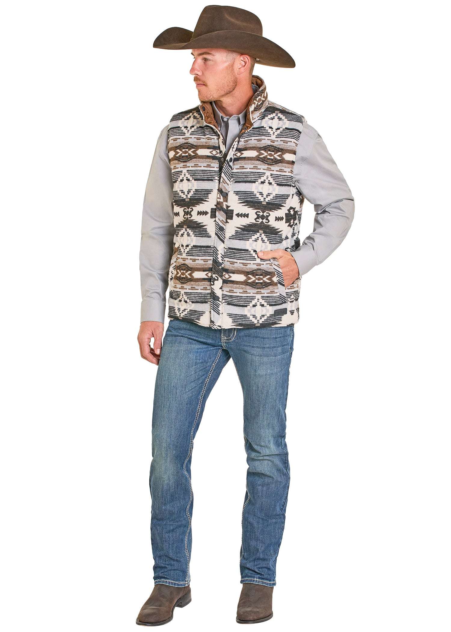ROCK&ROLL MENS GREY MEN RRJAC AZTEC REVERSIBLE VEST BM98C06716 Laherradurawwnc.com