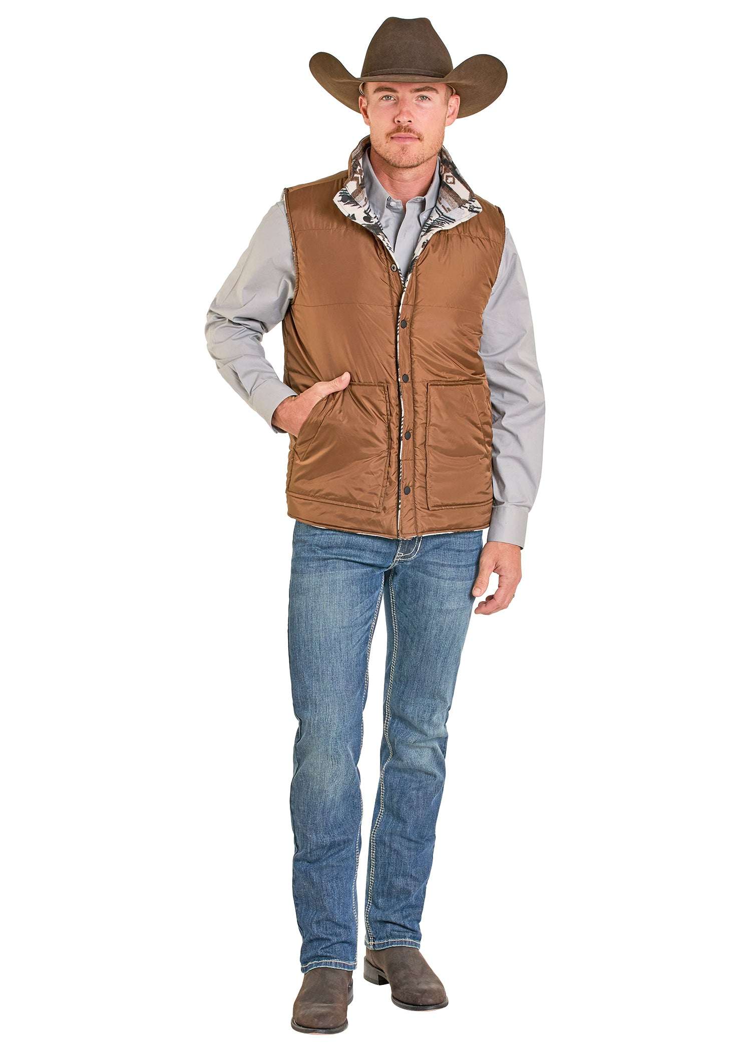 ROCK&ROLL MENS GREY MEN RRJAC AZTEC REVERSIBLE VEST BM98C06716 Laherradurawwnc.com