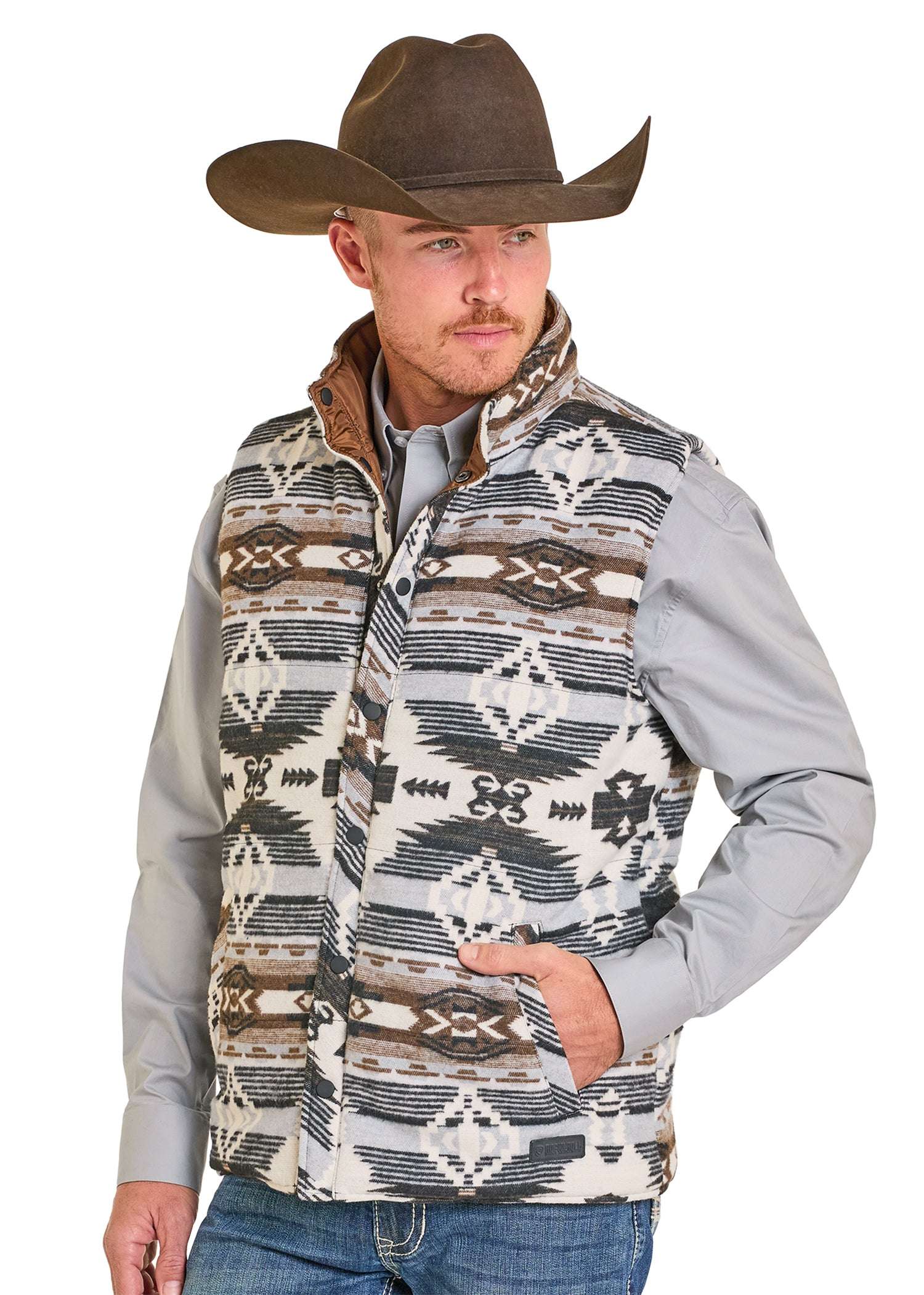 ROCK&ROLL MENS GREY MEN RRJAC AZTEC REVERSIBLE VEST BM98C06716 Laherradurawwnc.com