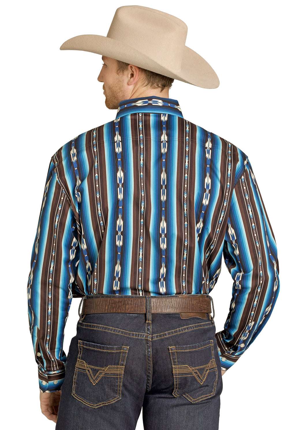 ROCK&ROLL MEN LONG SLEEVE SHIRT TEAL BMB2S07649 Laherradurawwnc.com