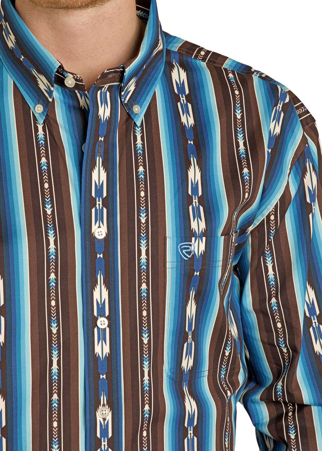 ROCK&ROLL MEN LONG SLEEVE SHIRT TEAL BMB2S07649 Laherradurawwnc.com