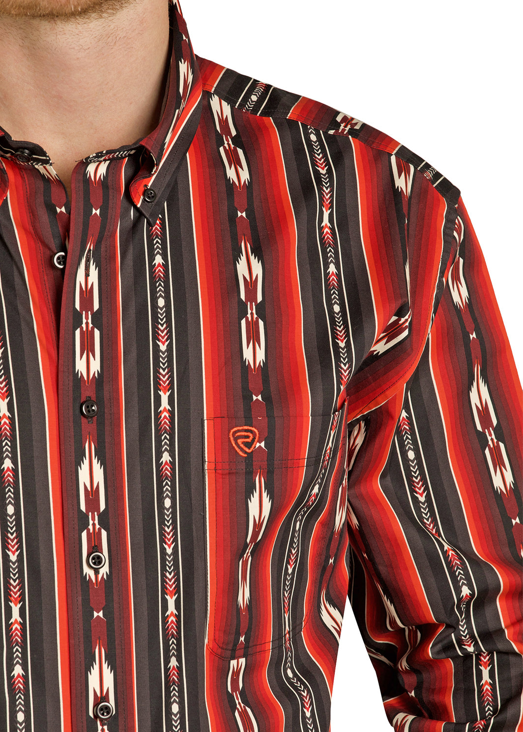 ROCK&ROLL MENS STRIPE PRINTED LS BURGUNDY BMB2S07656 Laherradurawwnc.com