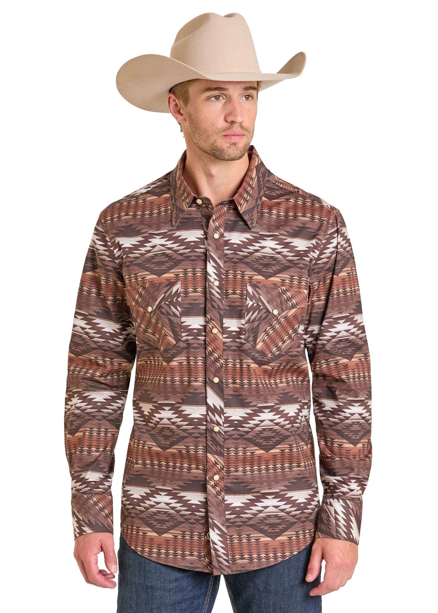 ROCK&ROL MEN’S RR AZTEC PRINT LS SNAP BROWN BMN2S07139 Laherradurawwnc.com