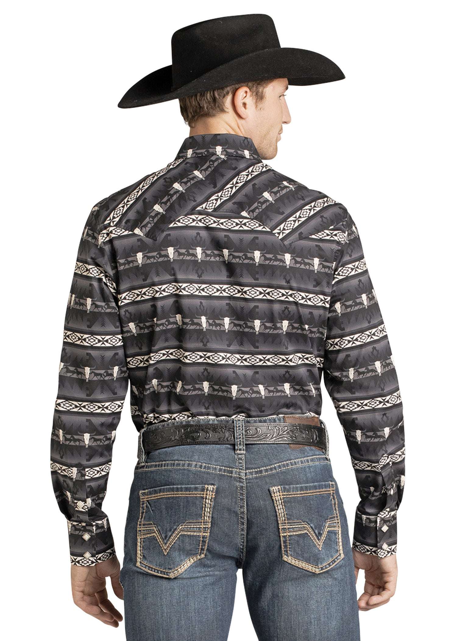 ROCK&ROL MEN’S RR NOVELTY PRINT LS SNAP BLACK BMN2S07159 Laherradurawwnc.com