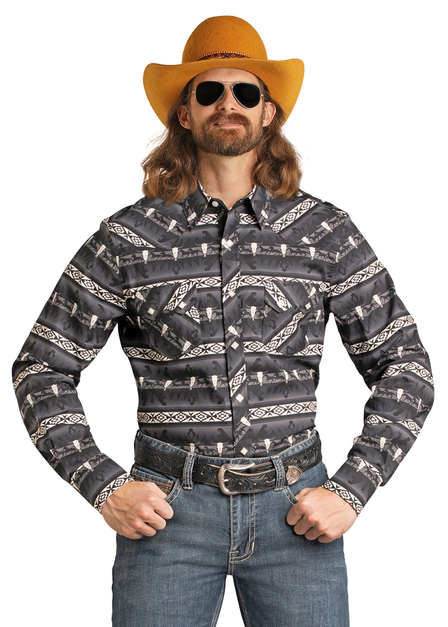 ROCK&ROL MEN’S RR NOVELTY PRINT LS SNAP BLACK BMN2S07159