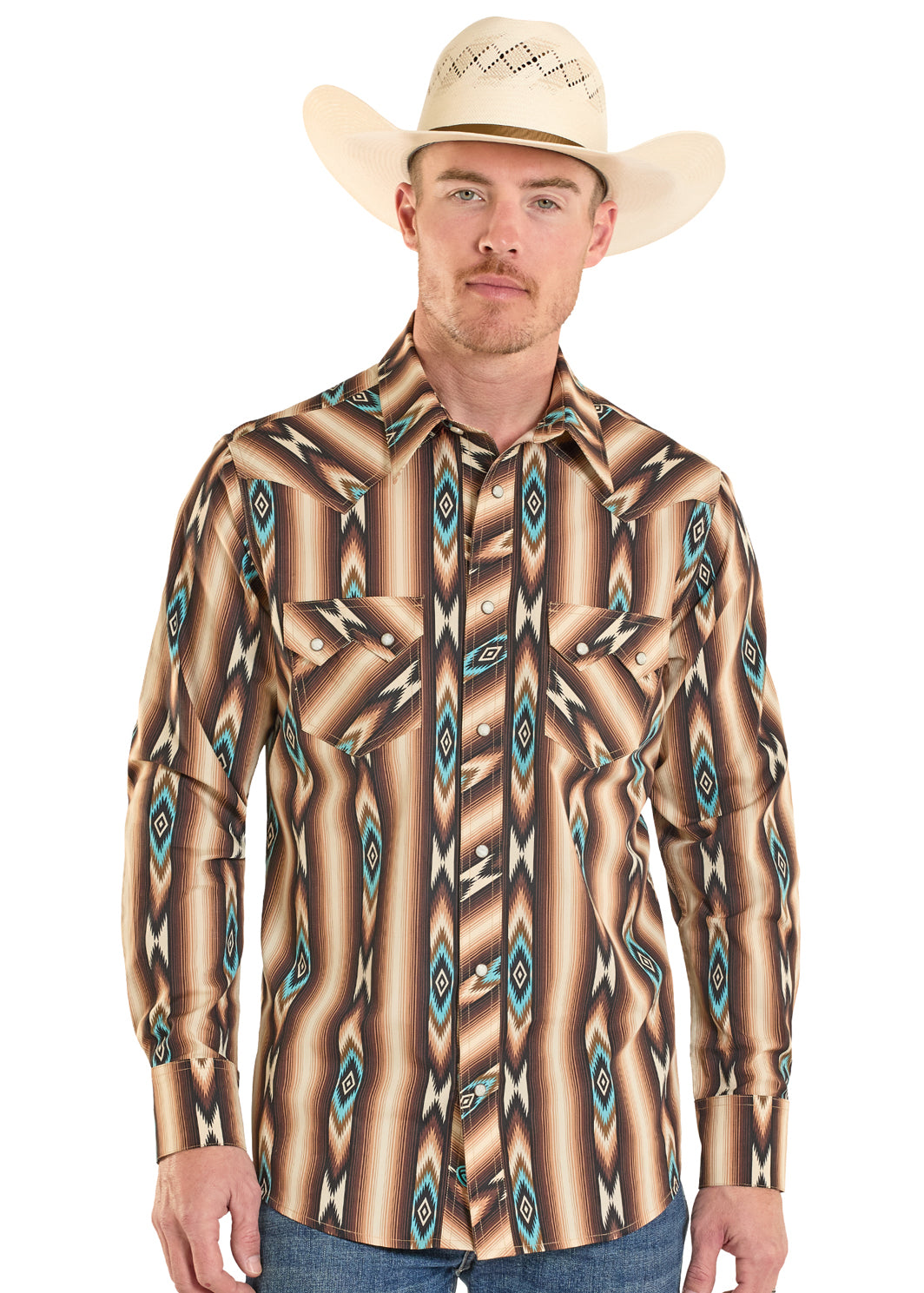 ROCK&ROLL LONG SLEEVE DARK BROWN RR AZTEC STRIPE PRINTED BMN2S08304