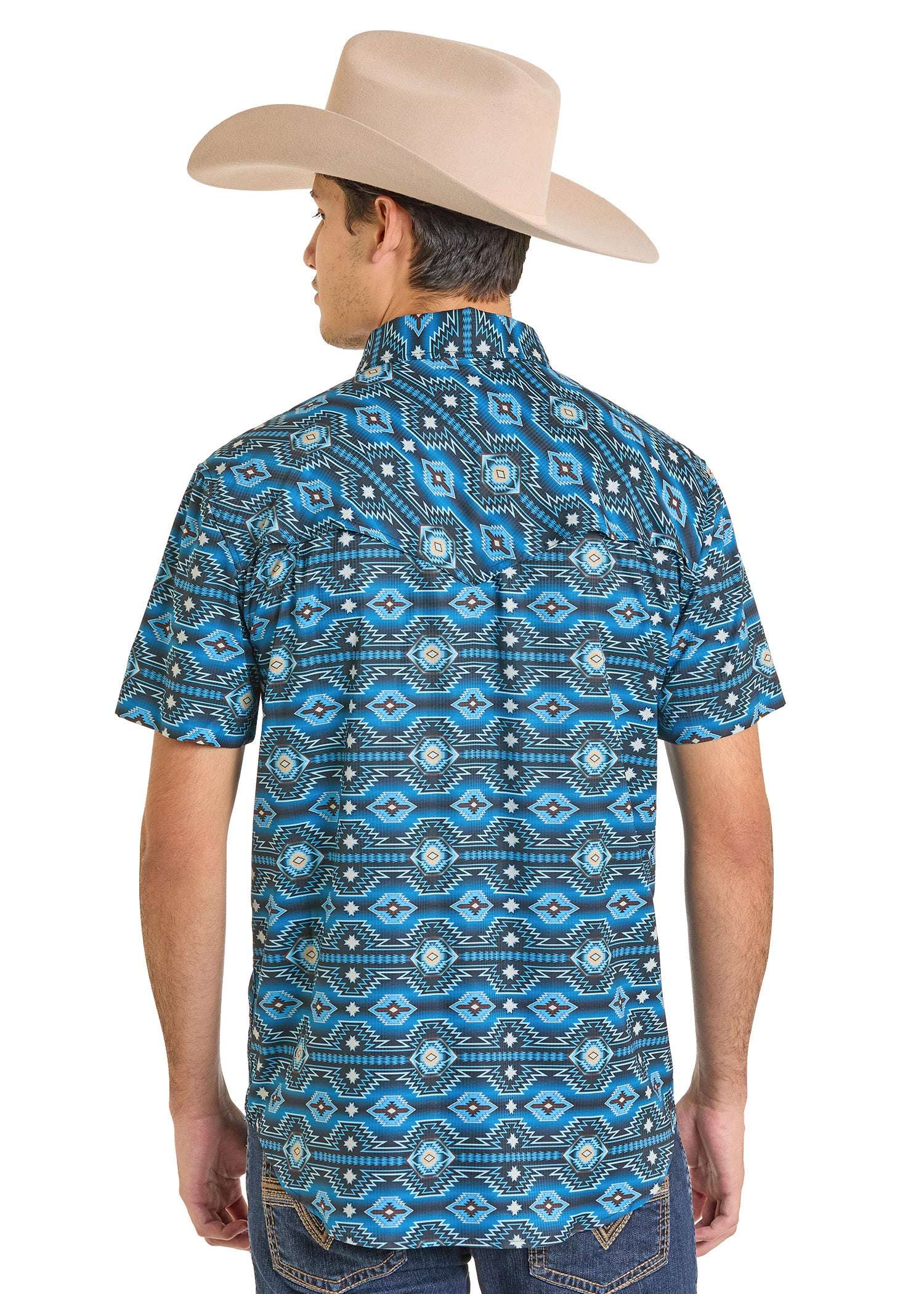 ROCK&ROLL MENS TEK AZTEC PRINT SNAP SHORT SLEVE SHIRT BMN3S07168 Laherradurawwnc.com