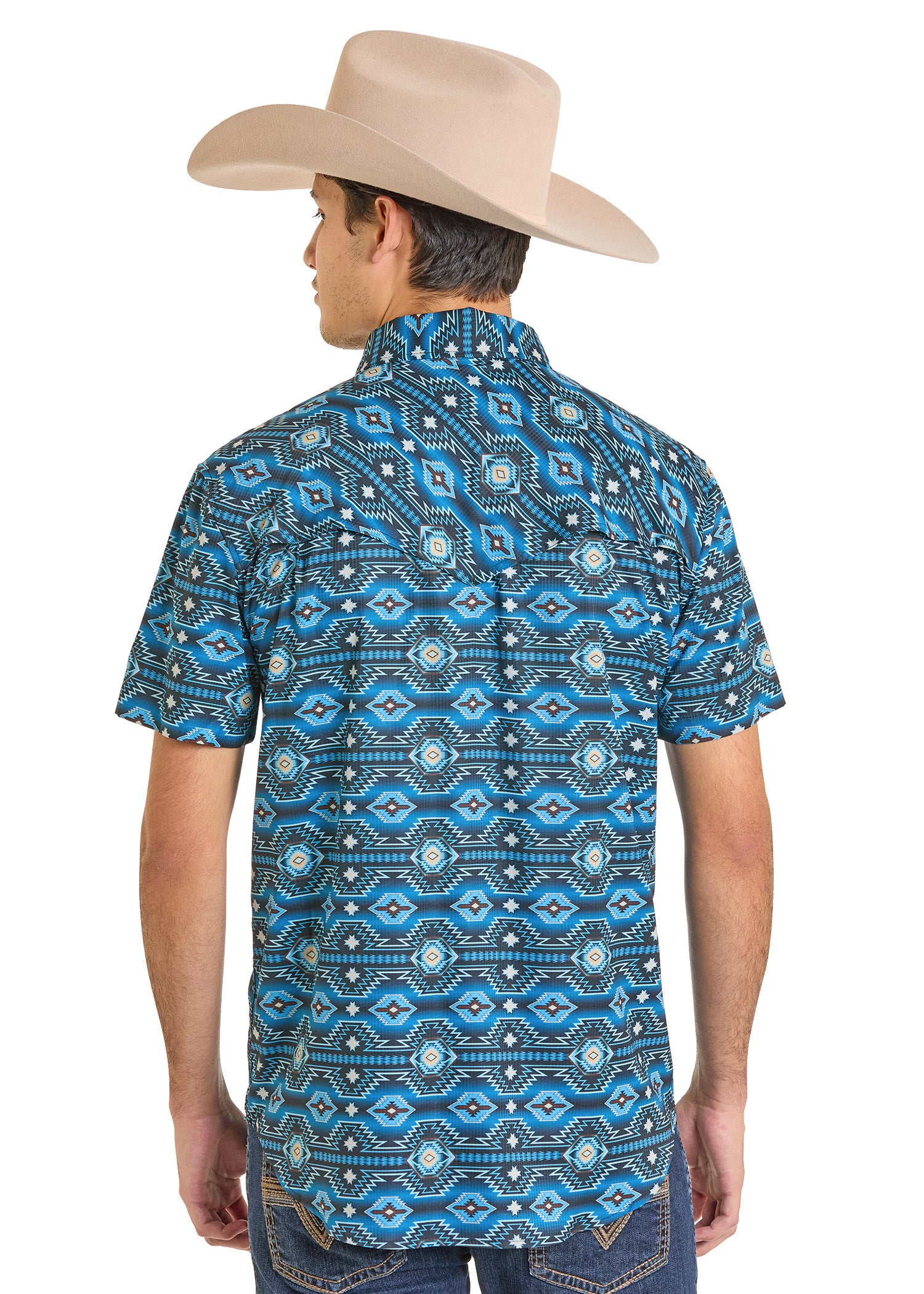 ROCK&ROLL MENS TEK AZTEC PRINT SNAP SHORT SLEVE SHIRT BMN3S07168