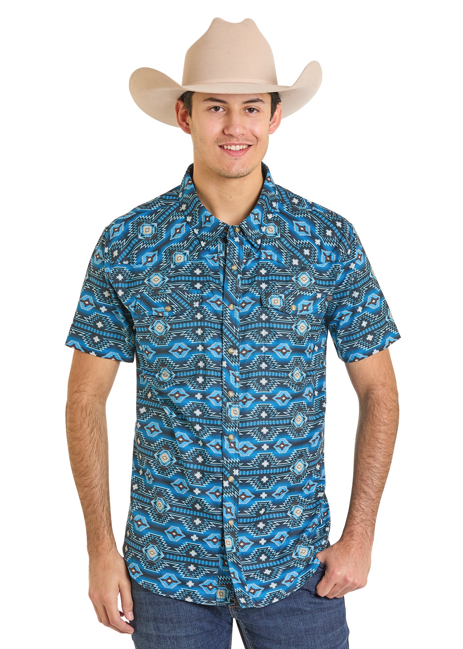 ROCK&ROLL MENS TEK AZTEC PRINT SNAP SHORT SLEVE SHIRT BMN3S07168