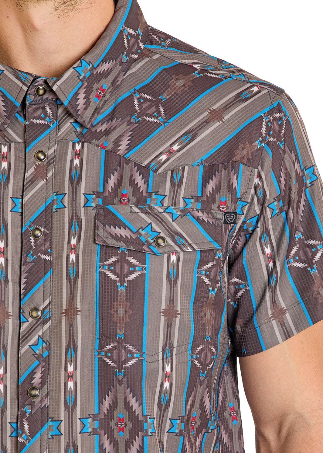 ROCK&ROLL MENS TEK SS AZTEC PRINT SNAP BROWN BMN3S07661 Laherradurawwnc.com