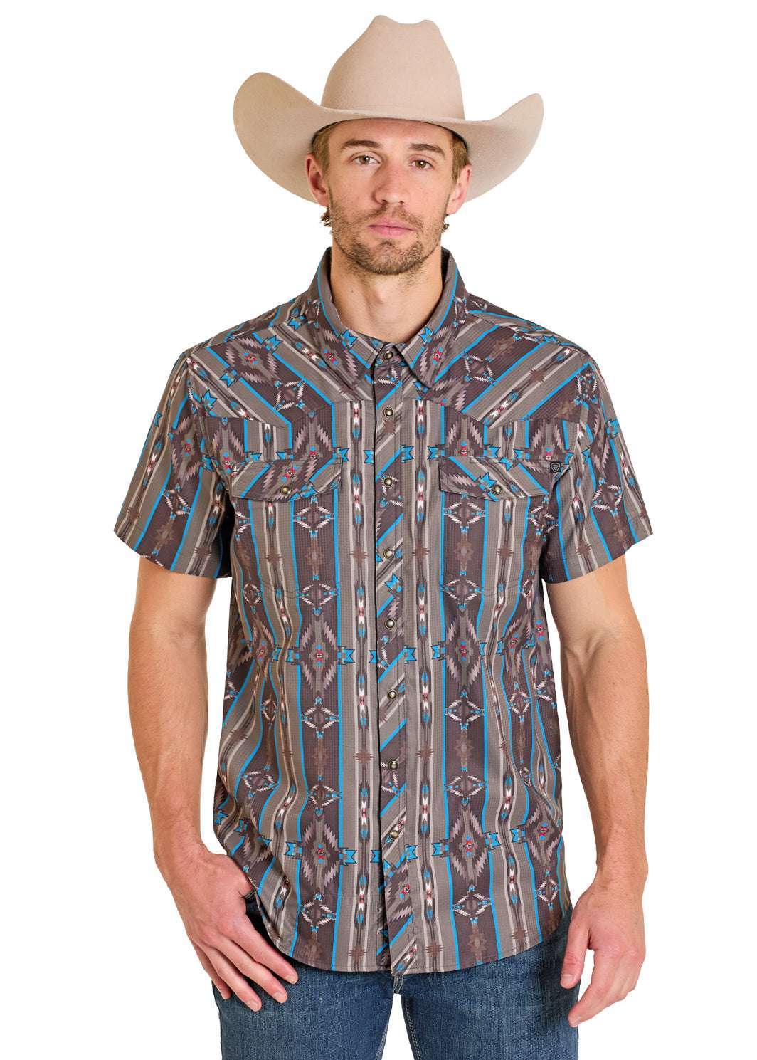 ROCK&ROLL MENS TEK SS AZTEC PRINT SNAP BROWN BMN3S07661 Laherradurawwnc.com