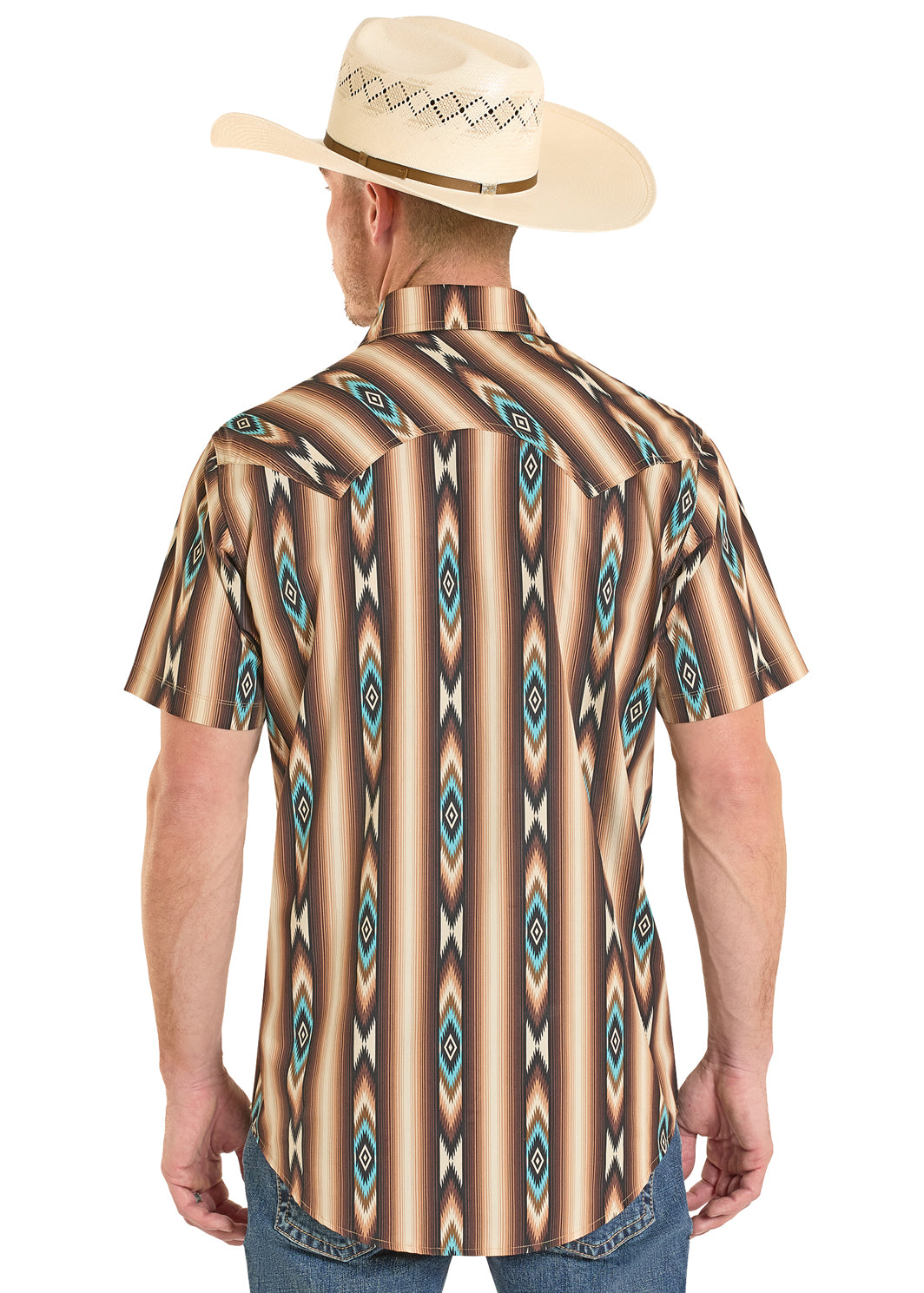 ROCK&ROLL SHIRT MENS AZTEC STRIPE PRINT SHORT DARK BROWN BMN3S08304