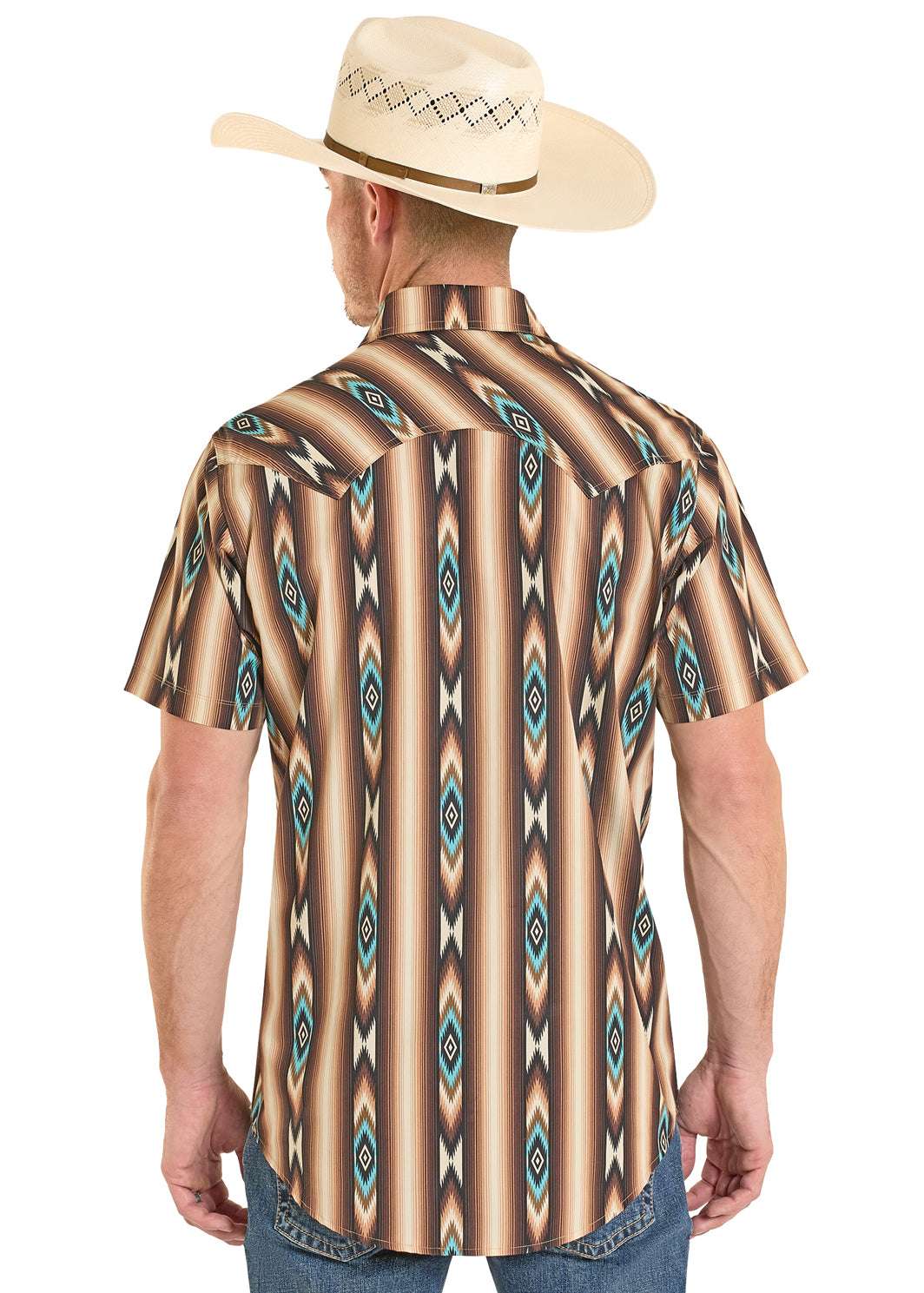 ROCK&ROLL SHIRT MENS AZTEC STRIPE PRINT SHORT DARK BROWN BMN3S08304 Laherradurawwnc.com