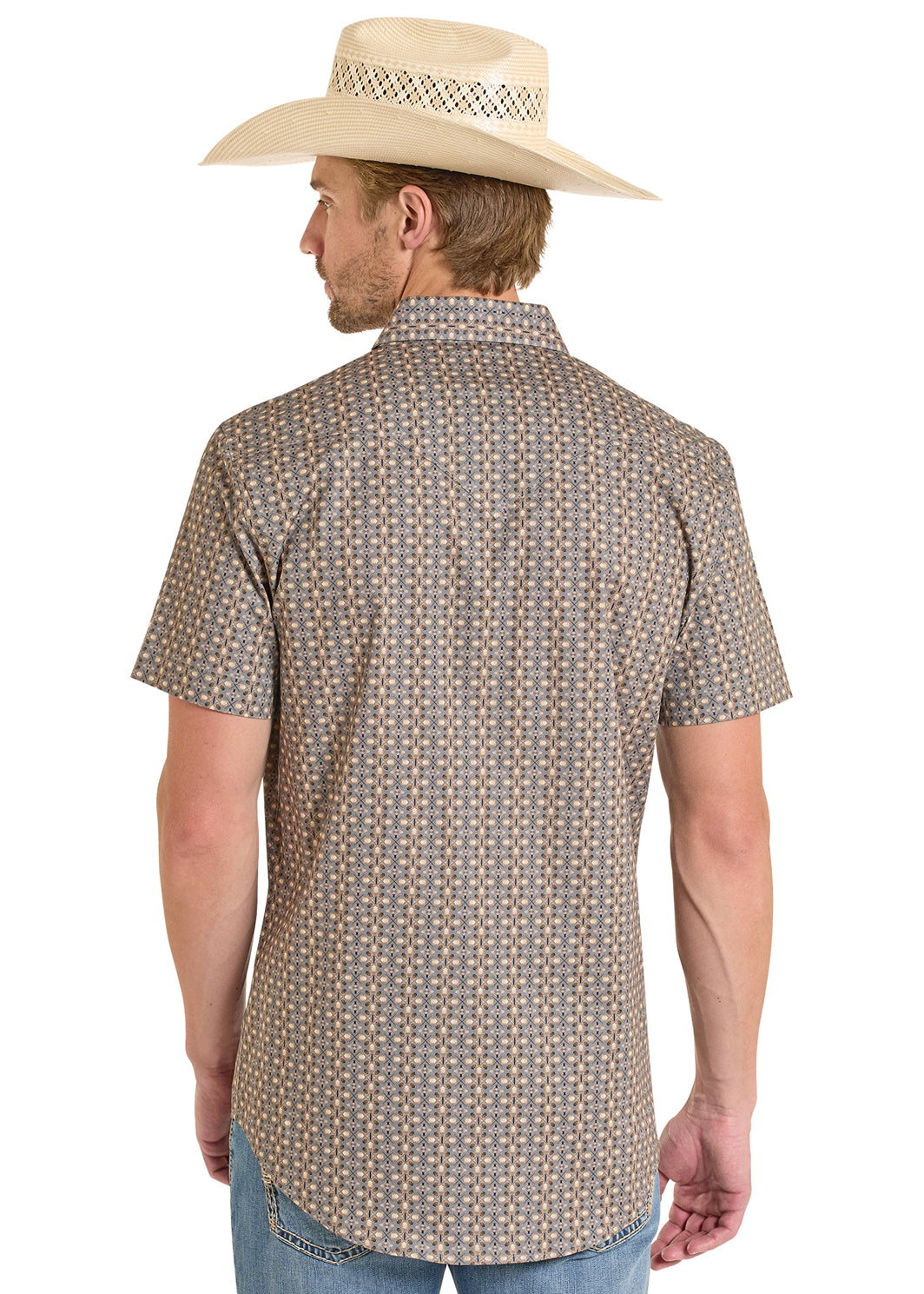 ROCK&ROLL SHIRT MENS RR GEO PRINT SNAP SHORT DARK BROWN BMN3S08307