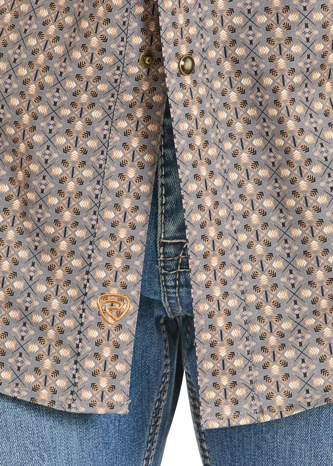 ROCK&ROLL SHIRT MENS RR GEO PRINT SNAP SHIRT DARK BROWN BMN3S08307 Laherradurawwnc.com