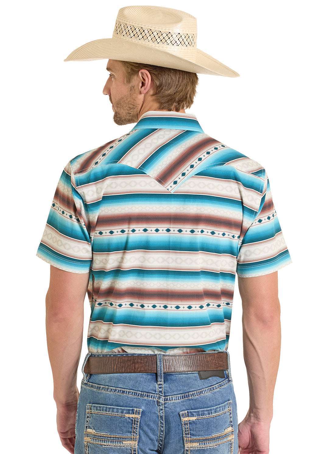 ROCK&ROLL SHORT SLEEVE BRIGHT TURQUOISE SERAPE STRIPE BMN3S08317 Laherradurawwnc.com