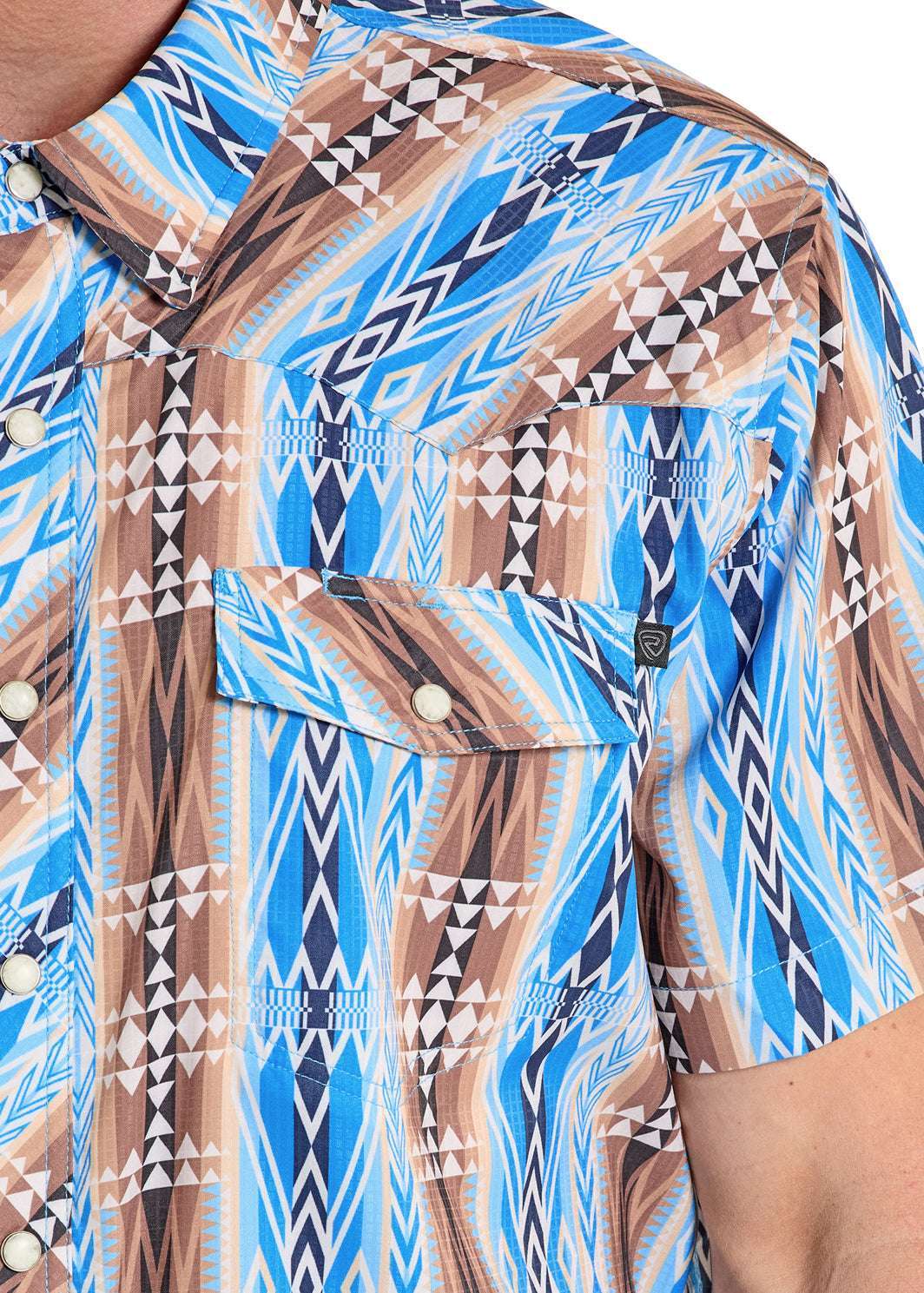 ROCK&ROLL AZTEC PRINTED SHIRT MENS BLUE SHORT BMN3S08387 Laherradurawwnc.com