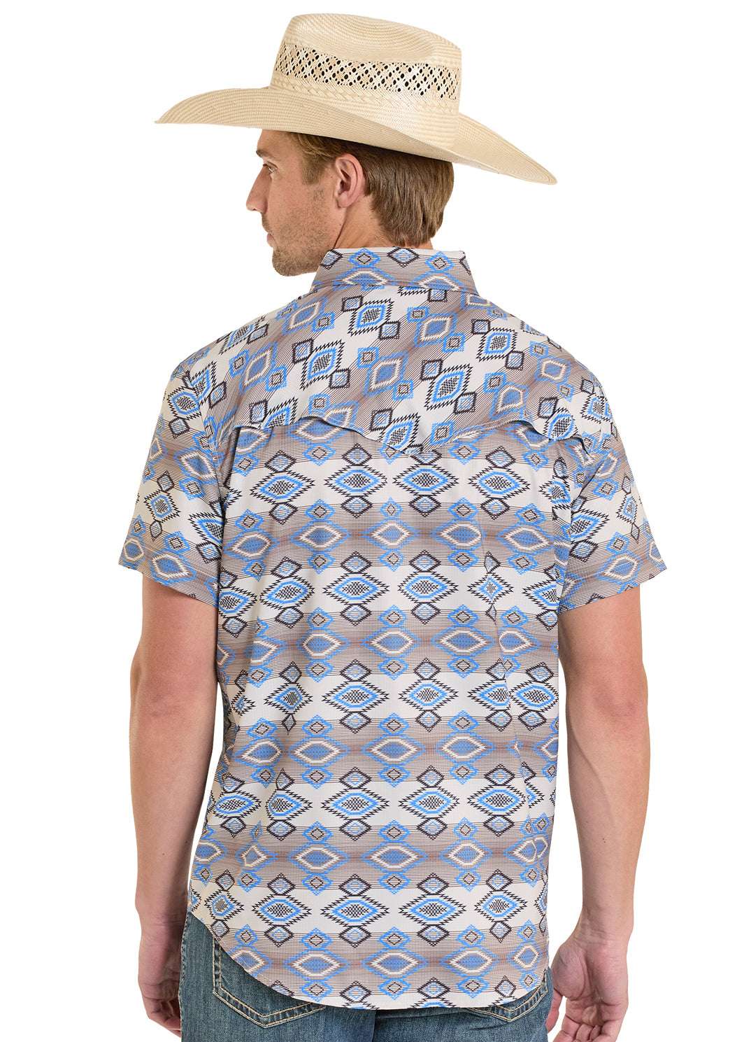 ROCK&ROLL MENS AZTEC PRINTED SHIRT NATURAL SHORT BMN3S08389 Laherradurawwnc.com