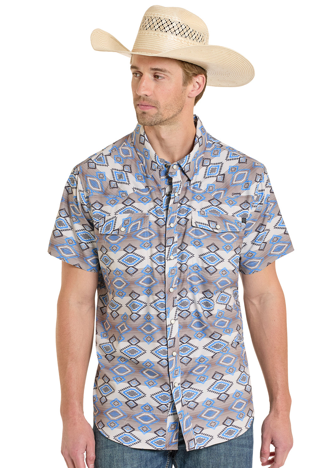 ROCK&ROLL AZTEC PRINTED SHIRT MENS NATURAL SHORT BMN3S08389