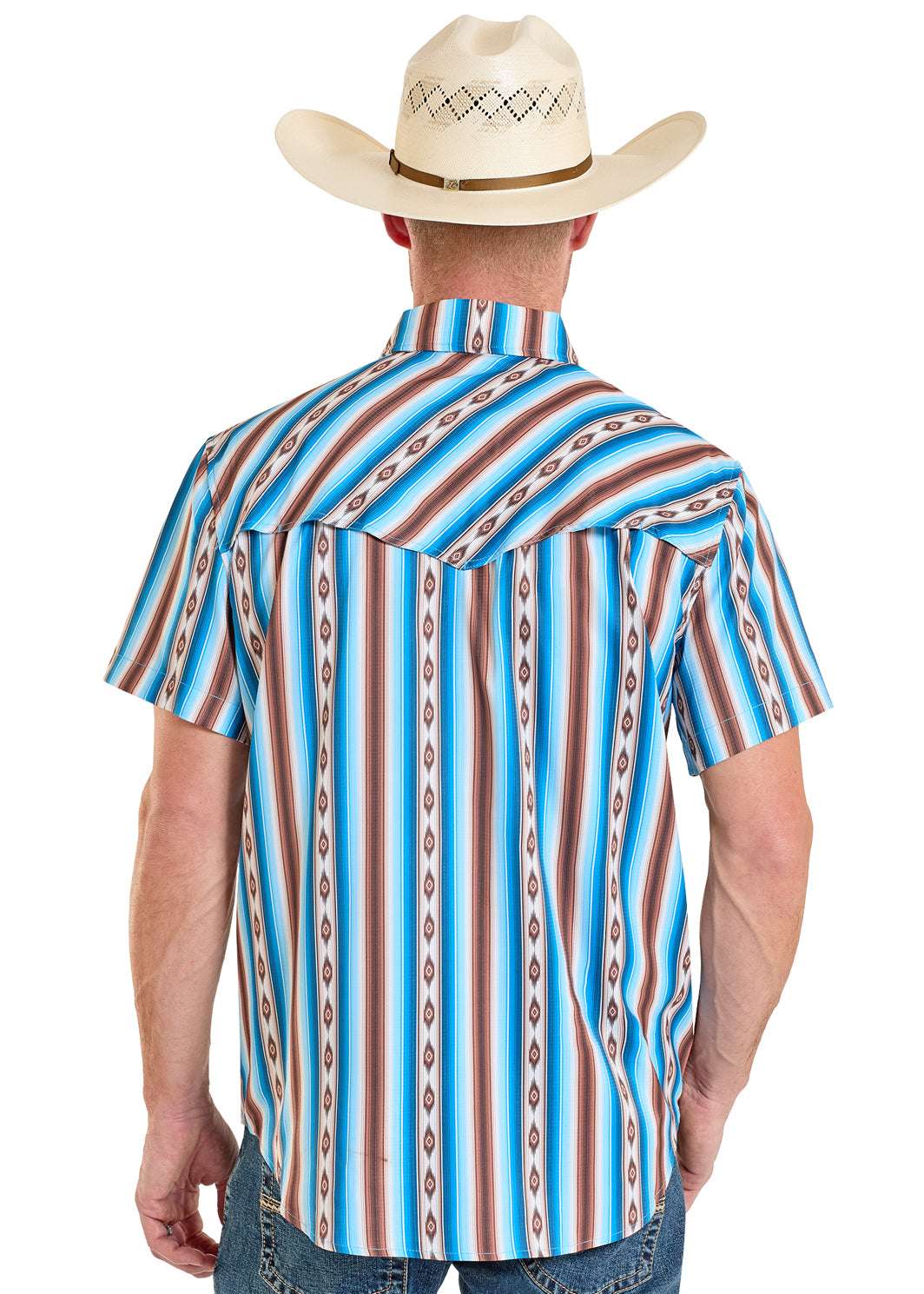 ROCK&ROLL MENS SHORT SLEEVE BRIGHT TURQUOISE SERAPE PRINTED TEK BMN3S08391 Laherradurawwnc.com