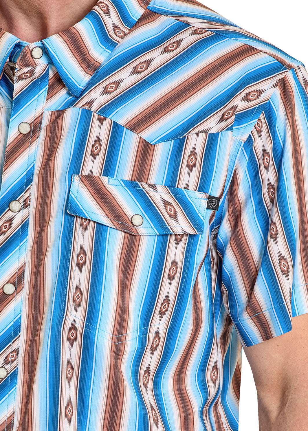 ROCK&ROLL MENS SHORT SLEEVE BRIGHT TURQUOISE SERAPE PRINTED TEK BMN3S08391 Laherradurawwnc.com
