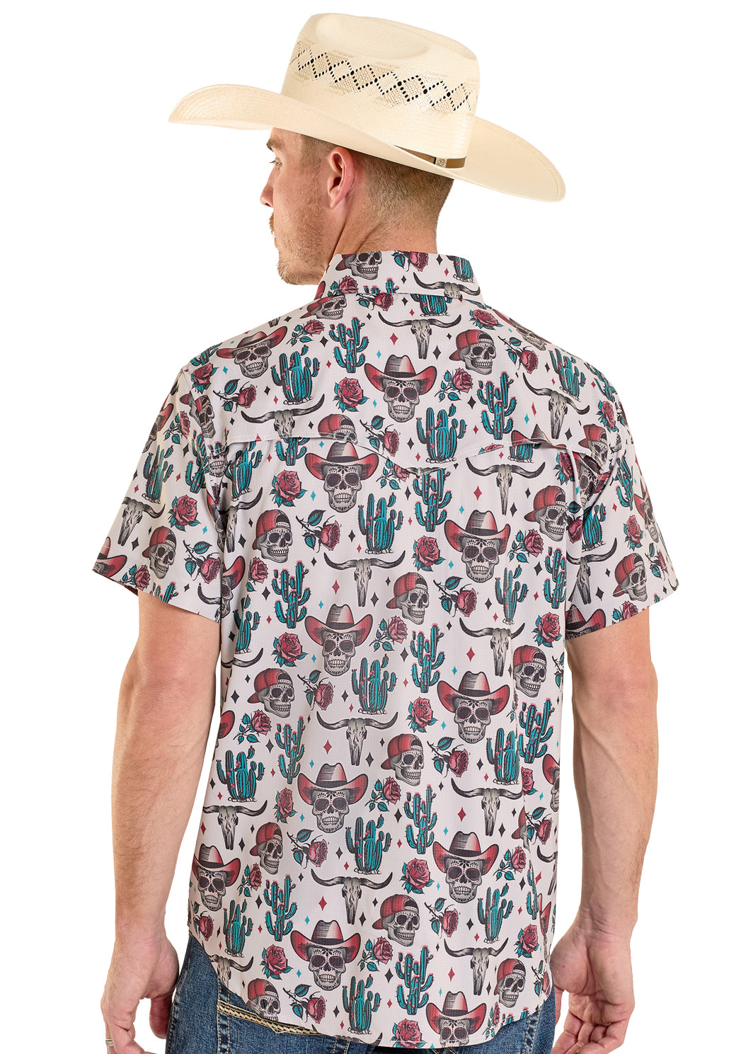 ROCK&ROLL SHORT SLEEVE TAN NOVELTY SKULLS TEK WESTERN - BMN3S08401
