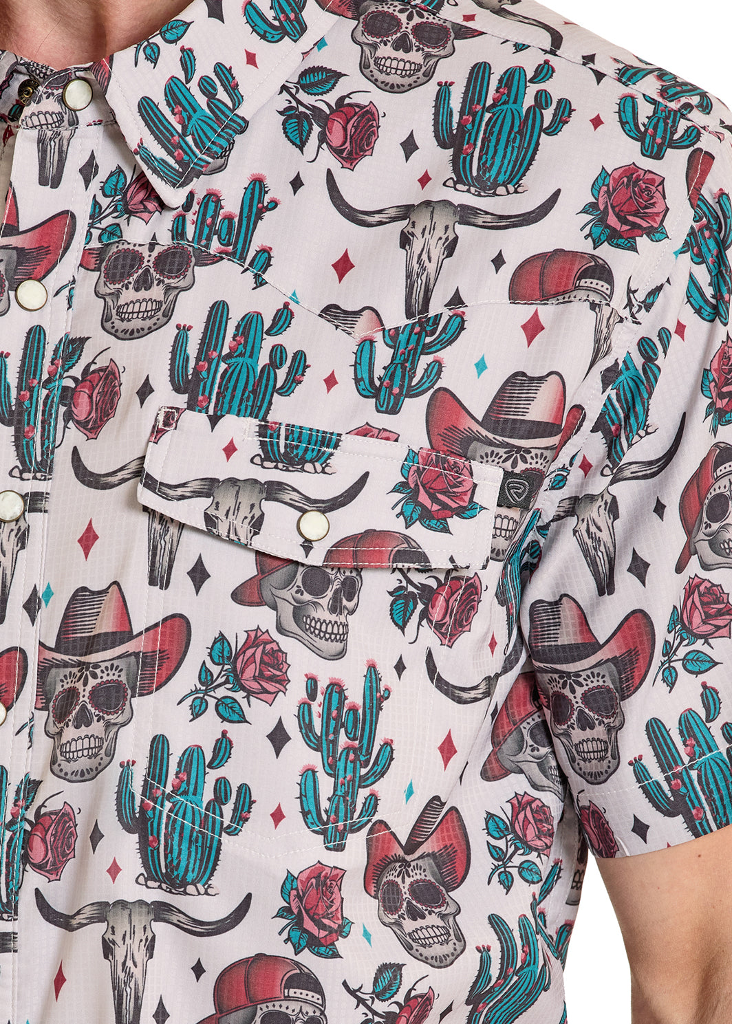 ROCK&ROLL SHORT SLEEVE TAN NOVELTY SKULLS TEK WESTERN - BMN3S08401