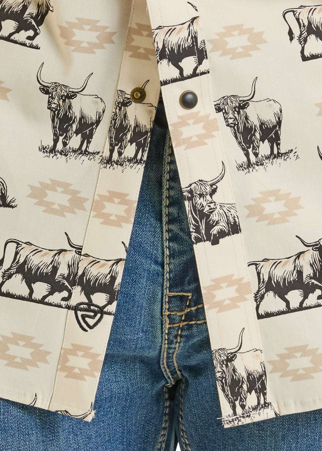 ROCK&ROLL MENS TAN NOVELTY PRINTED SHORT SLEEVE SHIRT- BMN3S08668 Laherradurawwnc.com