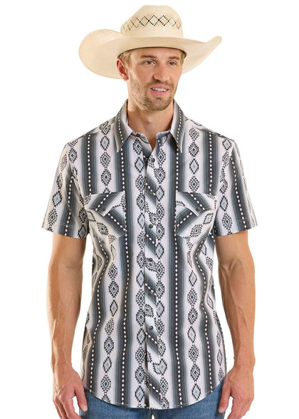 ROCK&ROLL MENS AZTEC PRINTED BLACK SHORT SLEEVE SHIRT- BMN3S08673