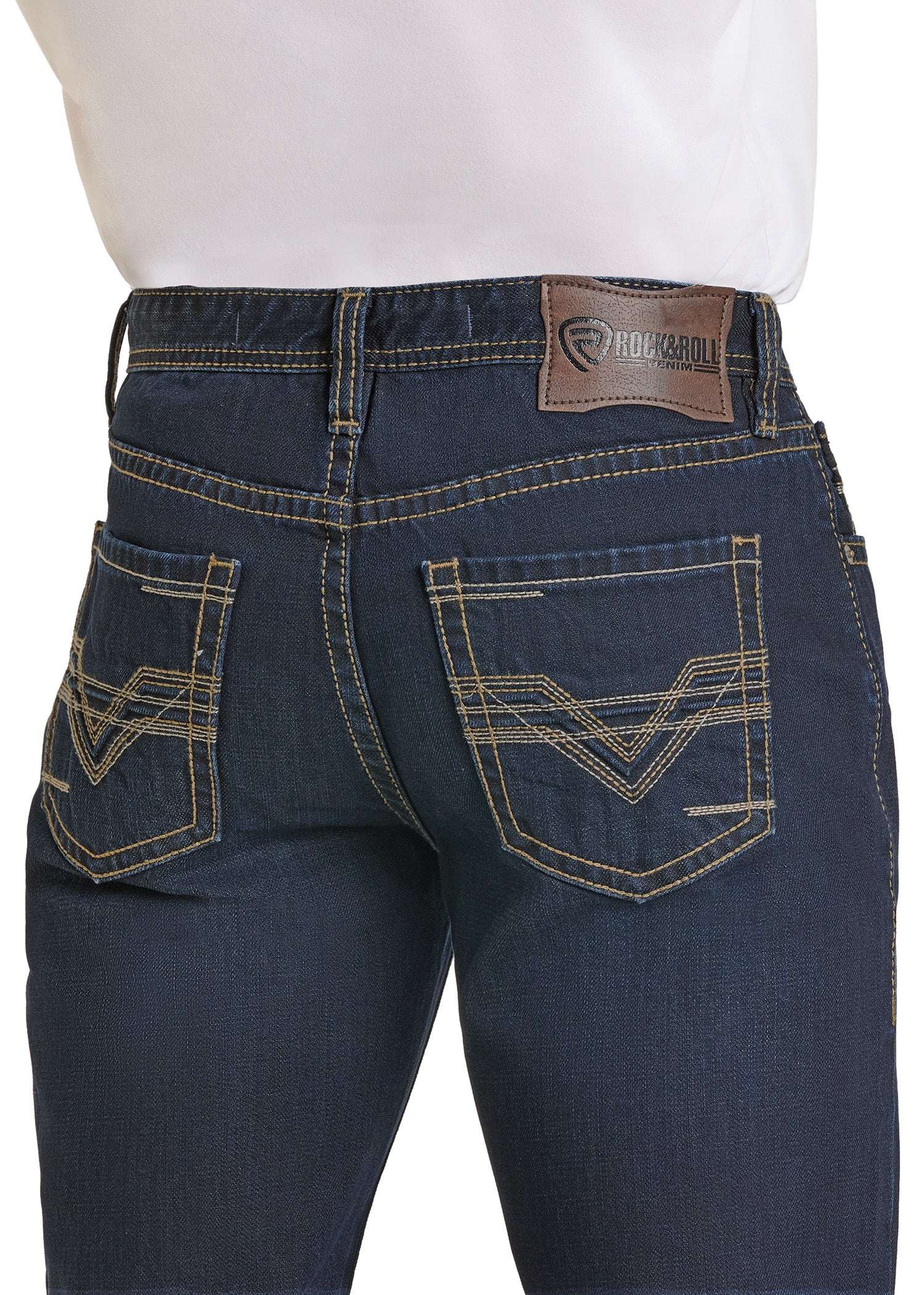ROCK&ROLL MENS DOUBLE BARREL STACKABLE BOOTCUT RELAXED FIT DAR WASH BMTBD07348 Laherradurawwnc.com