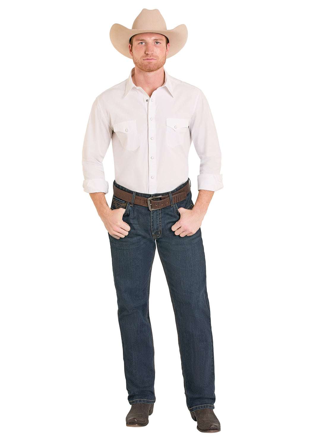 ROCK&ROLL MENS DOUBLE BARREL STACKABLE BOOTCUT JEANS DARK WASH BMTBD08006 Laherradurawwnc.com