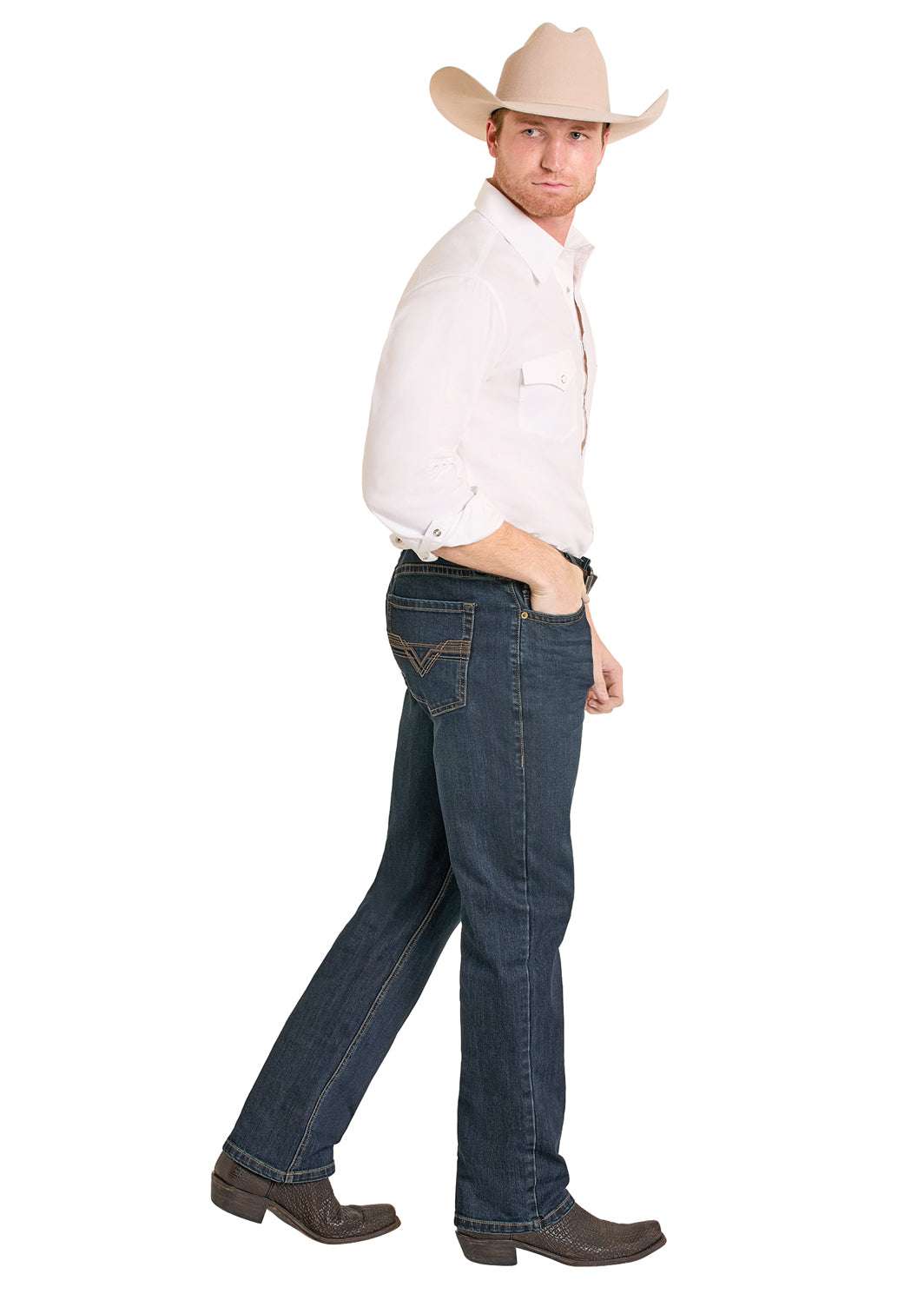 ROCK&ROLL MENS DOUBLE BARREL STACKABLE BOOTCUT JEANS DARK WASH BMTBD08006 Laherradurawwnc.com