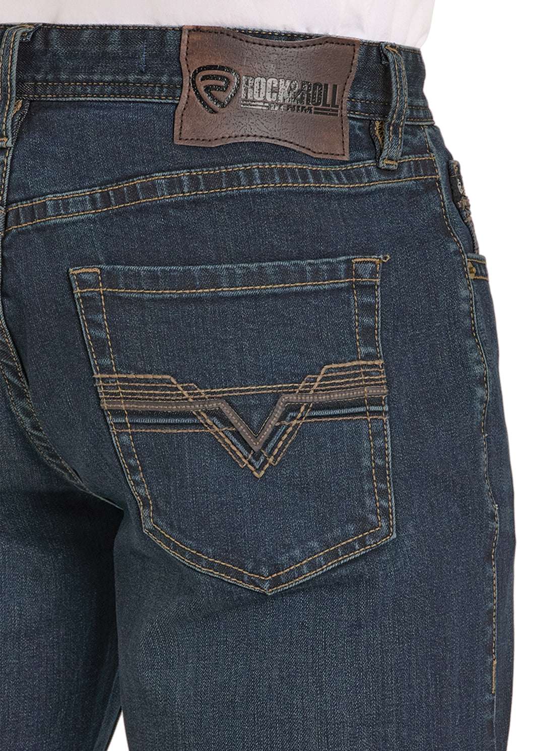 ROCK&ROLL MENS DOUBLE BARREL STACKABLE BOOTCUT JEANS DARK WASH BMTBD08006 Laherradurawwnc.com
