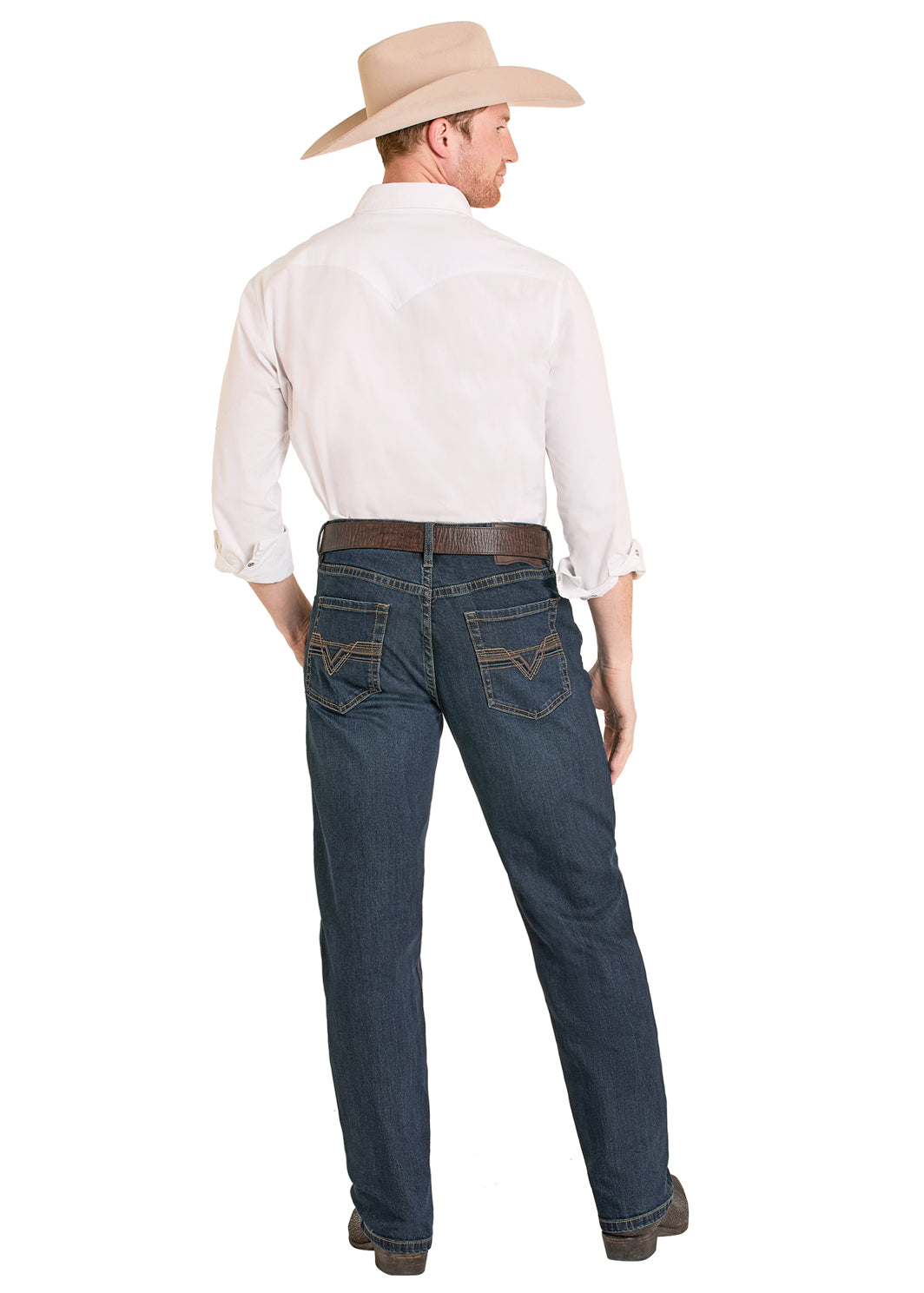 ROCK&ROLL MENS DOUBLE BARREL STACKABLE BOOTCUT JEANS DARK WASH BMTBD08006