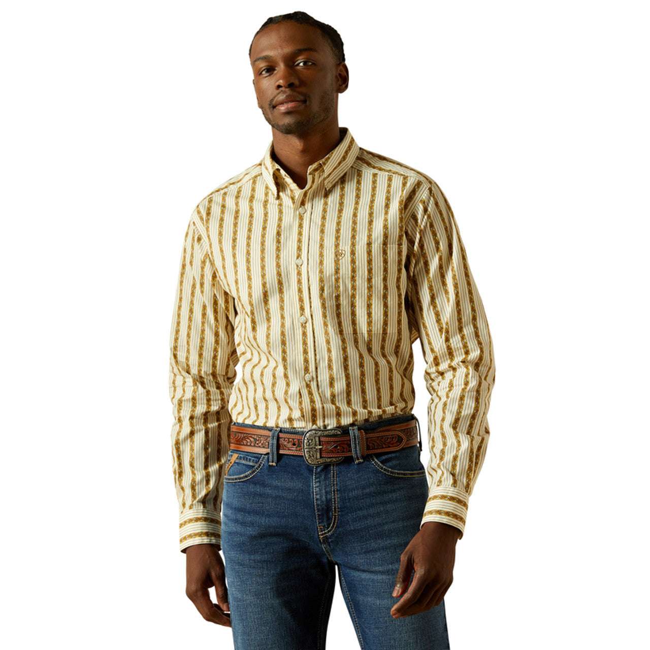 ARIAT MENS BRIGHAM FITTED LONG SLEEVE SHIRT TAN 10062202 Laherradurawwnc.com