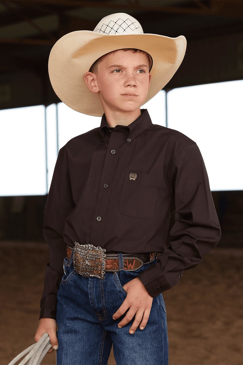CINCH YOUTH LONG SLEEVE BROWN SHIRT -MTW7060408 Laherradurawwnc.com