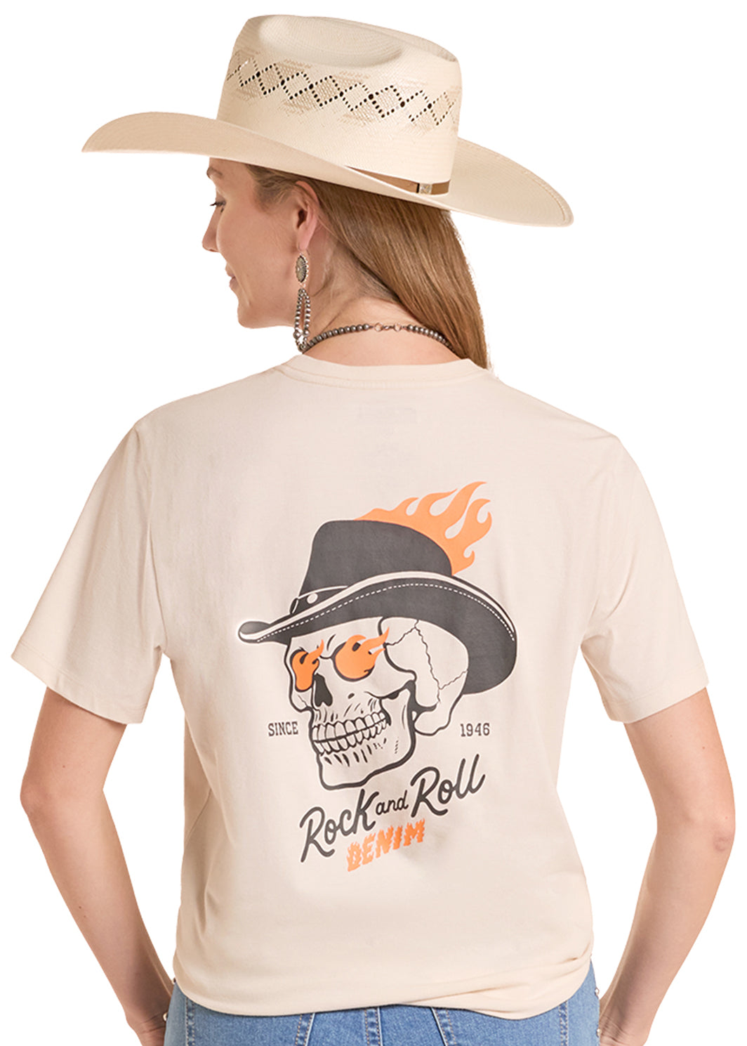 ROCK&ROLL MENS-UNISEX T-SHIRT SKULL GRAPHIC NATURAL - BU21T08866