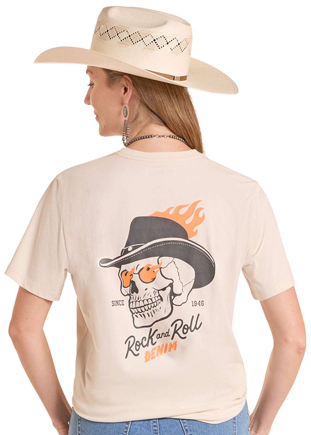 ROCK&ROLL MENS-UNISEX T-SHIRT SKULL GRAPHIC NATURAL - BU21T08866 Laherradurawwnc.com