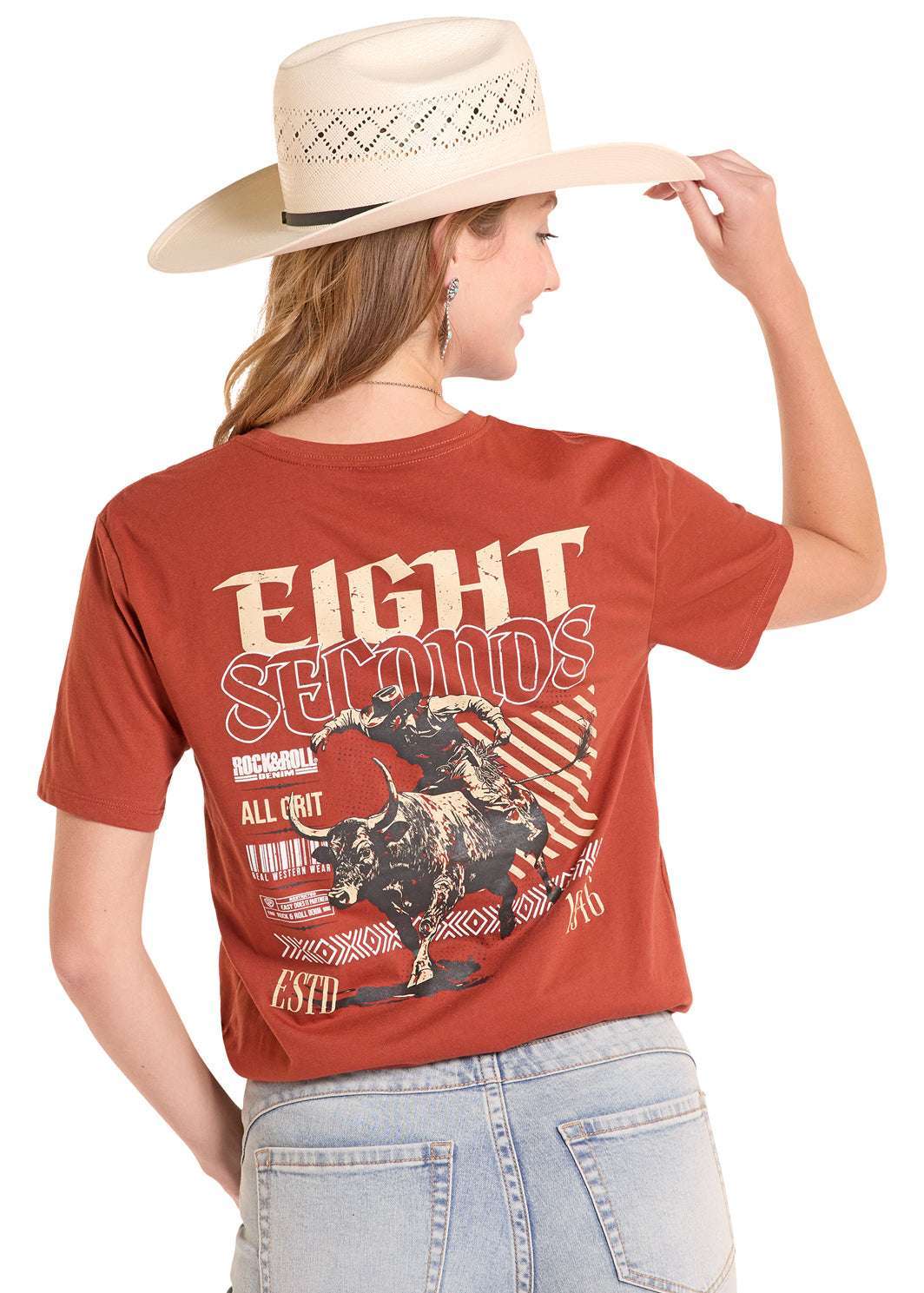 ROCK & ROLL UNISEX T-SHIRT EIGHT SECONDS GRAPHIC RUST - BU21T08868 Laherradurawwnc.com
