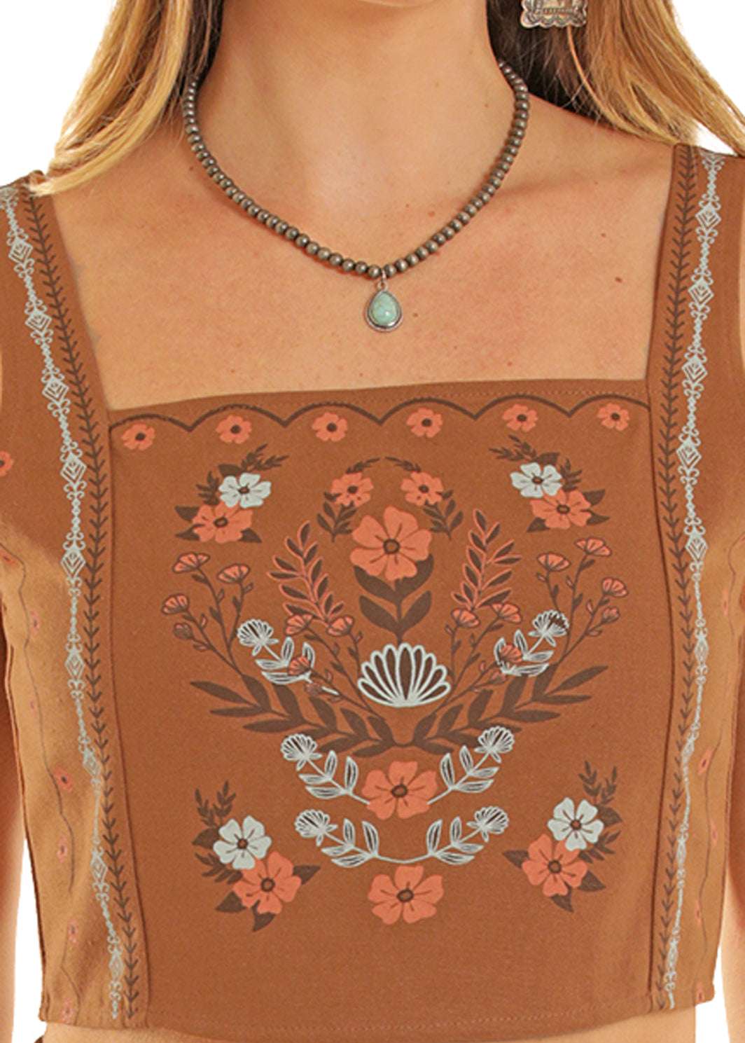 ROCK&ROLL TOP CAMEL FLORAL PRINTED -BW20T08117 Laherradurawwnc.com