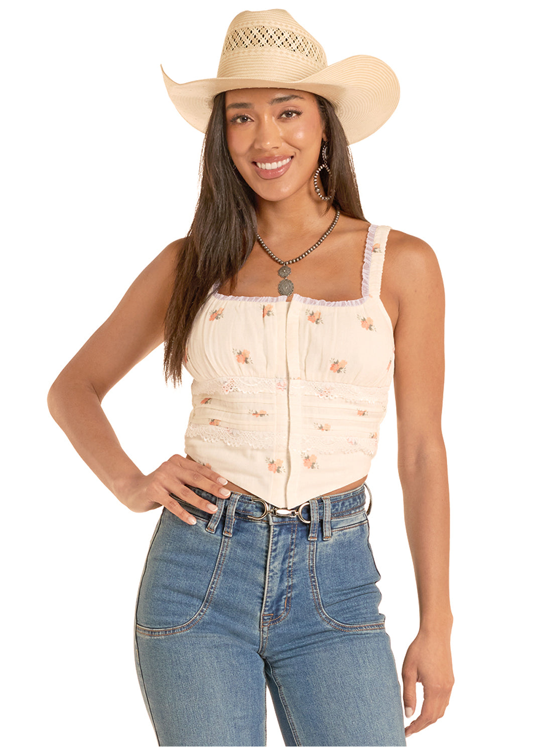 ROCK&ROLL FLOWER PRINT LACED CORSET BW20T08772