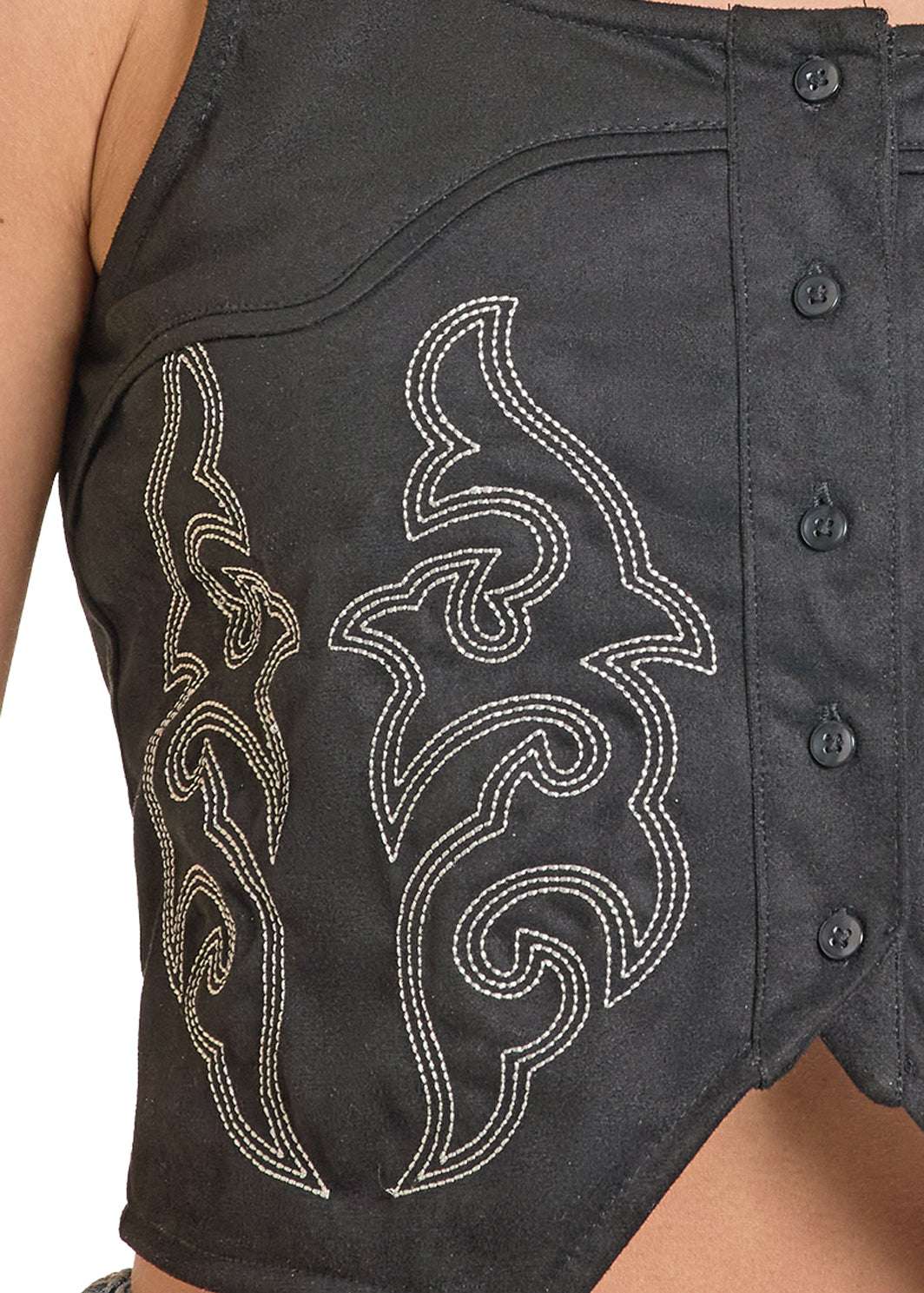 ROCK & ROLL WOMEN TOP BLACK EMBROIDERED MICROSUEDE BW50T08082 Laherradurawwnc.com