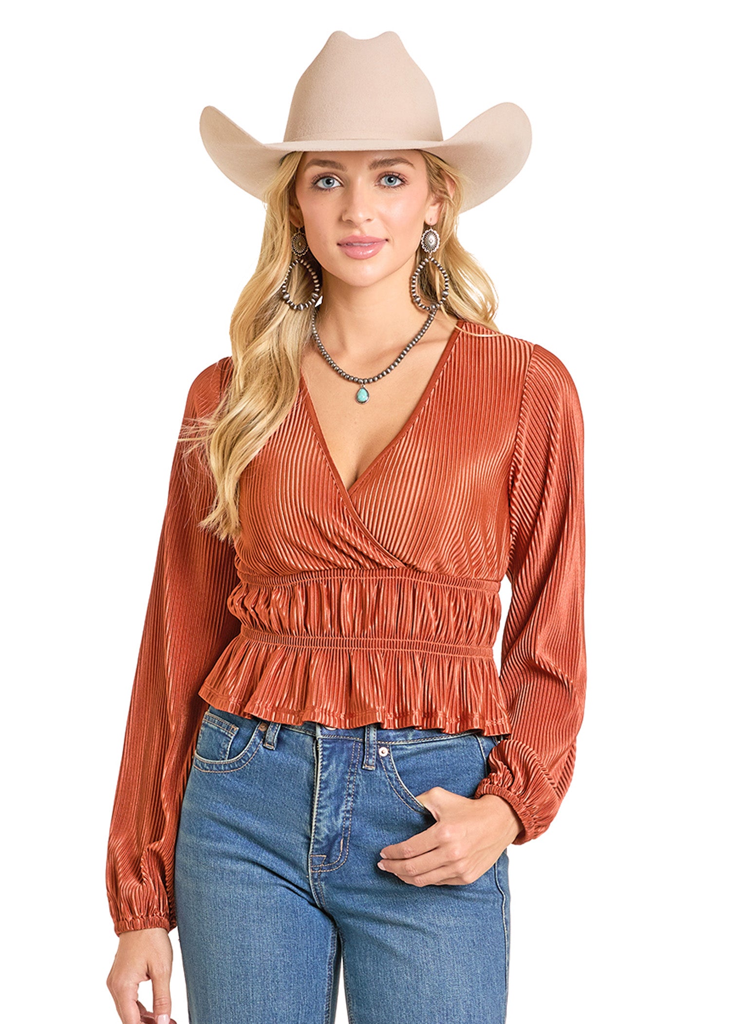 ROCK&ROLL WOMEN PLISSE BLOUSE SCARLET BW52T07026