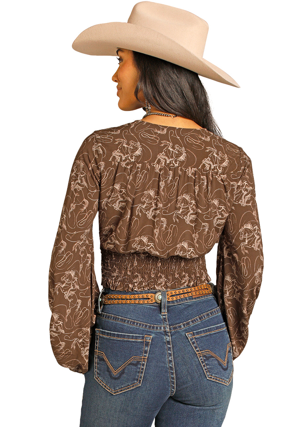 ROCK&ROLL WOMEN KNOTTED PRINNTED BLOUSE BROWN BW52T07782