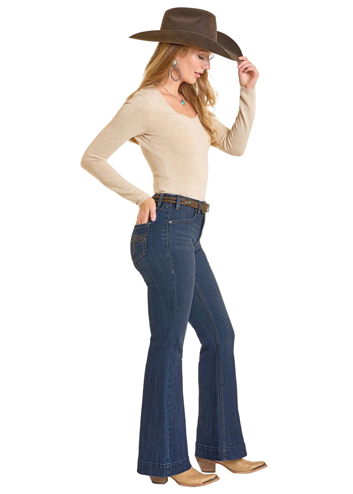 ROCK&ROLL WOMEN DARK WASH TROUSER -BW5HD07210 Laherradurawwnc.com