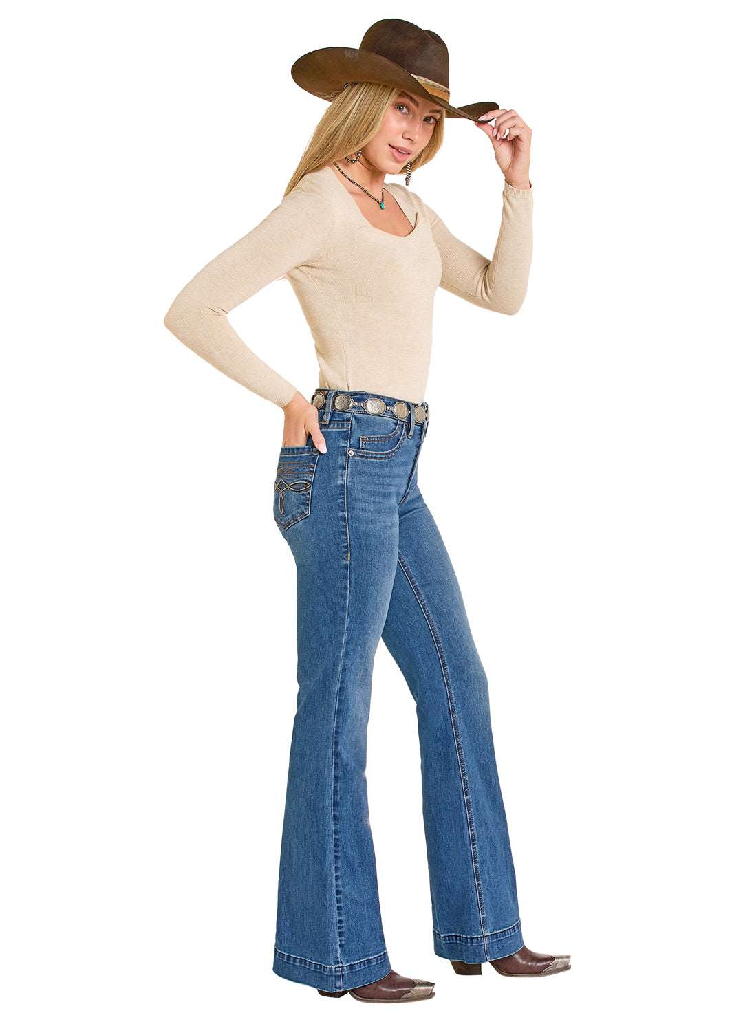 ROCK&ROLL WOMEN MEDIUM WASH RAISE DENIM TROUSER BW5HD07884 Laherradurawwnc.com
