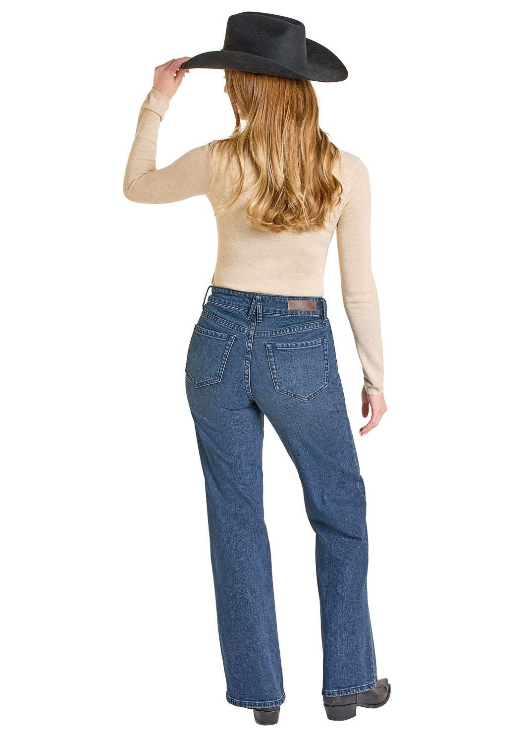 ROCK&ROLL WOMEN DARK WASH HIGH RISE- CLASP DETAIL RELAXED -BW6HD07846 Laherradurawwnc.com