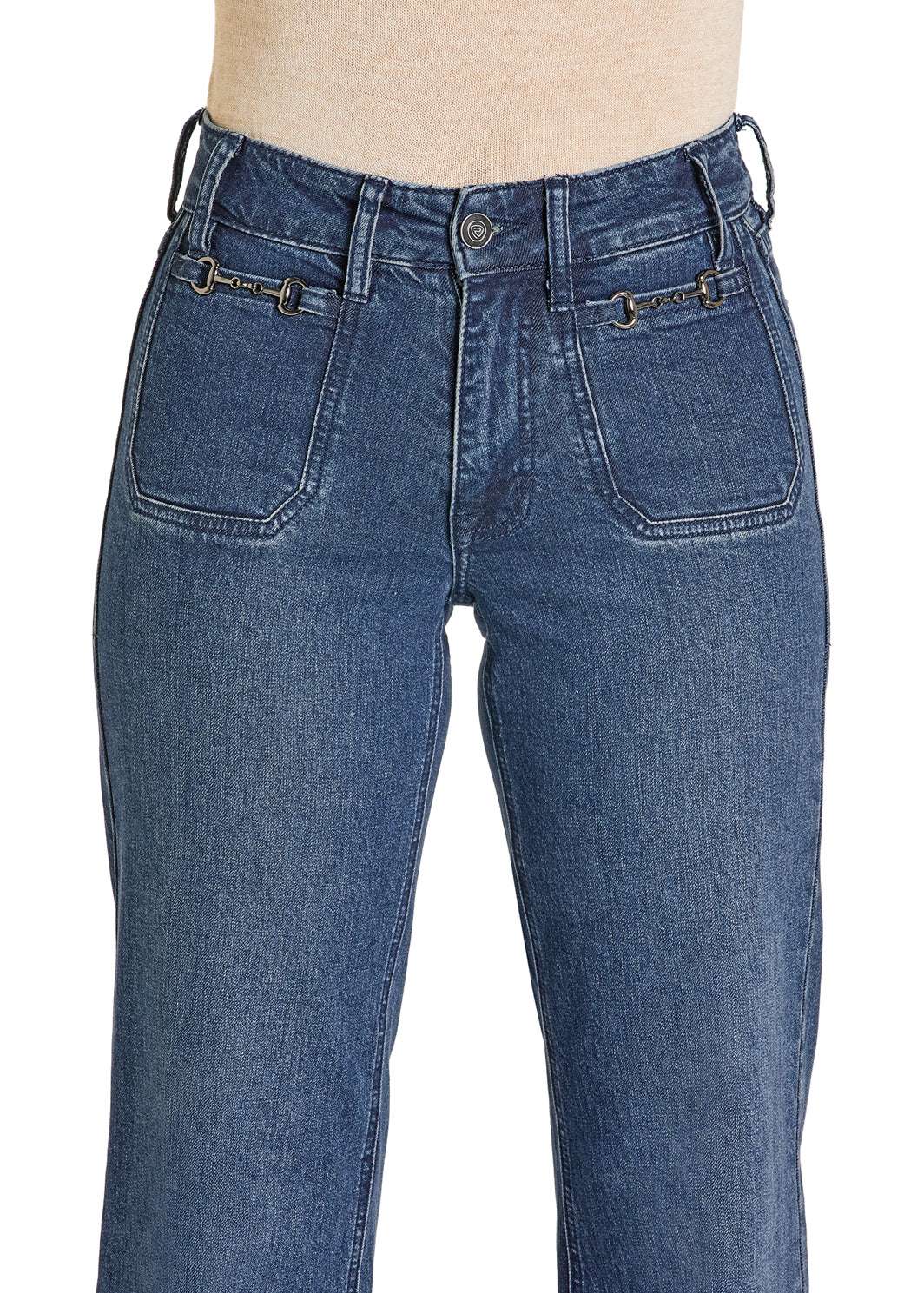 ROCK&ROLL WOMEN DARK WASH HIGH RISE- CLASP DETAIL RELAXED -BW6HD07846 Laherradurawwnc.com