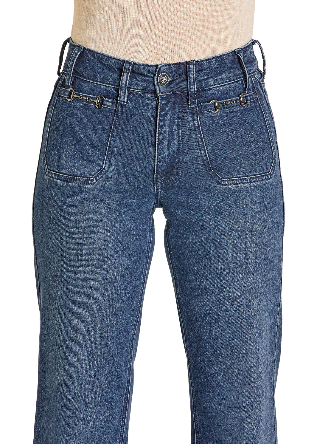 ROCK&ROLL WOMEN DARK WASH HIGH RISE- CLASP DETAIL RELAXED -BW6HD07846