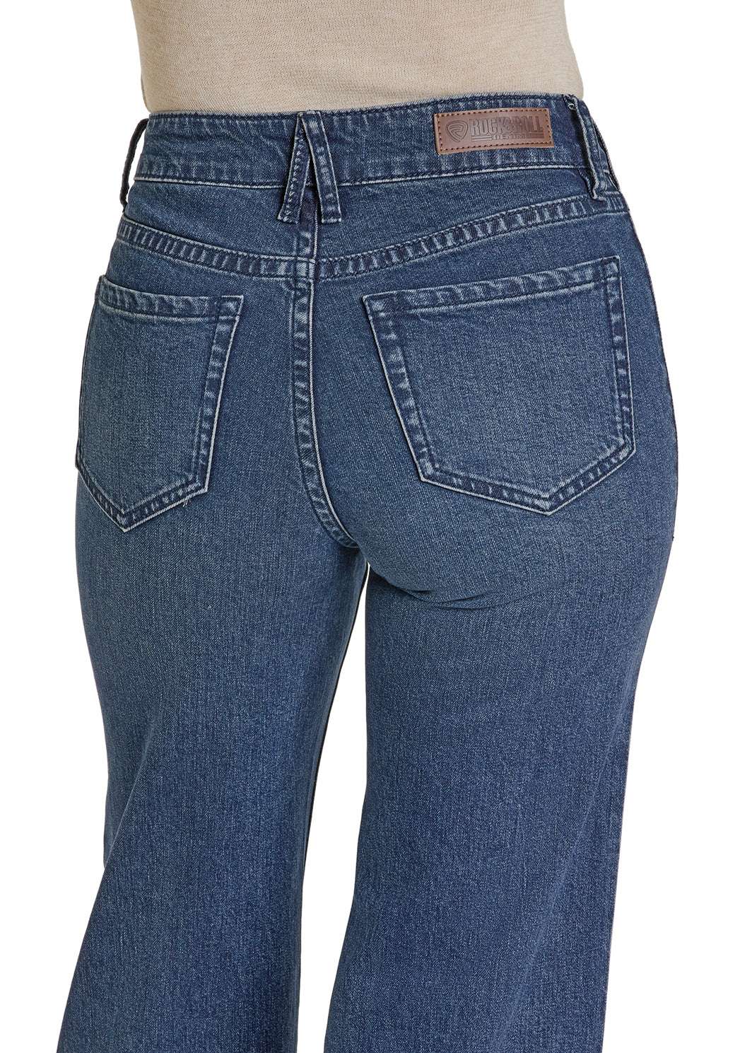 ROCK&ROLL WOMEN DARK WASH HIGH RISE- CLASP DETAIL RELAXED -BW6HD07846 Laherradurawwnc.com